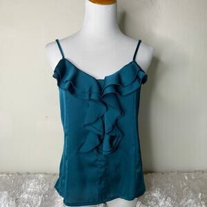 Costa Blanca Deep Jewel Green Ruffle Front Satin Camisole Sz Medium